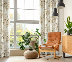 Bež i zlatna zavjesa za zamračivanje s cvjetnim printom i sjajnim detaljima, 140x250 cm - OLENI