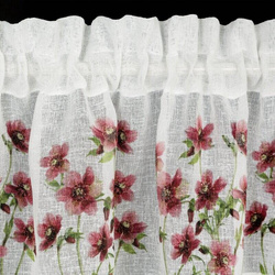 Zavjesa za kuhinju ukrašena printom crvenog cvijeća i čipkom 150x30 cm Isa