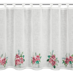 Božićna kuhinjska zavjesa, bijela i crvena, ukrašena printom božićne zvijezde, 150x90 cm, tregeri - XSMAS 3