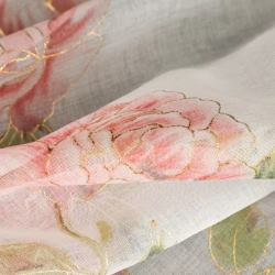 Zavjesa 140x250 ukrašena printom ruža s dodatkom zlata, izrađena od gaze, MELA 