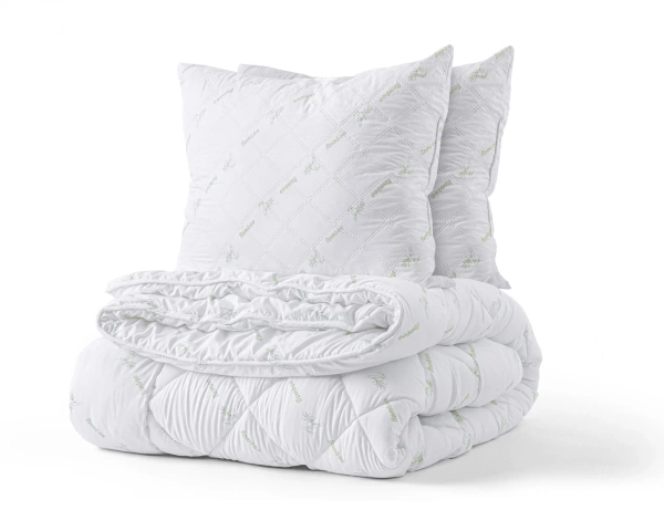 SET poplun i 2 jastuke od bambusa u bijeloj boji 240X220 cm i 2 kom. 60x70 cm