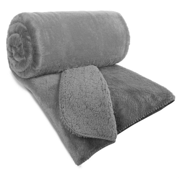 Zimska deka 170x210 cm, dvostrani prekrivač od ugodnog krzna i tkanine s uzorkom janjeće kože, NINA Premium