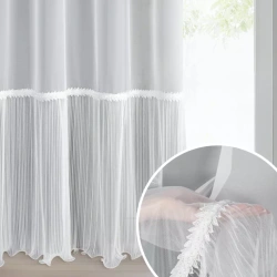 Bijela zavjesa od fine mreže ukrašena naborima i čipkom, 140x250 cm - HANA