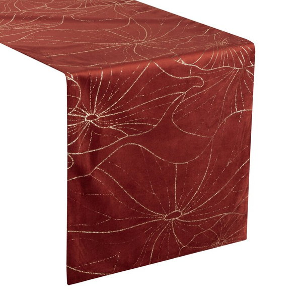 Baršunasti stolnjak 35x180 s nježnim svijetlozlatnim listovima lopoča  Blink 18