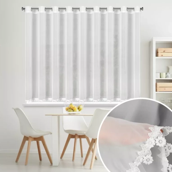 Bijela šifonska zavjesa ukrašena izvezenom aplikacijom, 400x140 cm, LILI