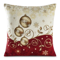 Božićna jastučnica tkana od mekog šenil konca s motivom zlatnih kuglica 45x45