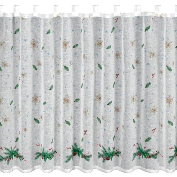 Bijelo-zelena kuhinjska zavjesa od gaze s božićnim printom, 150x90 cm - Xmas 4