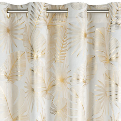 Krem i zlatna tkana zavjesa ukrašena sjajnim egzotičnim motivom lišća, 140x250 cm, zlatne ušice - ZARIA