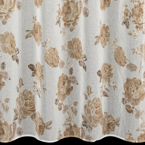 Zavjesa 140x250 ukrašena printom ruža s dodatkom zlata, izrađena od gaze, MELA 