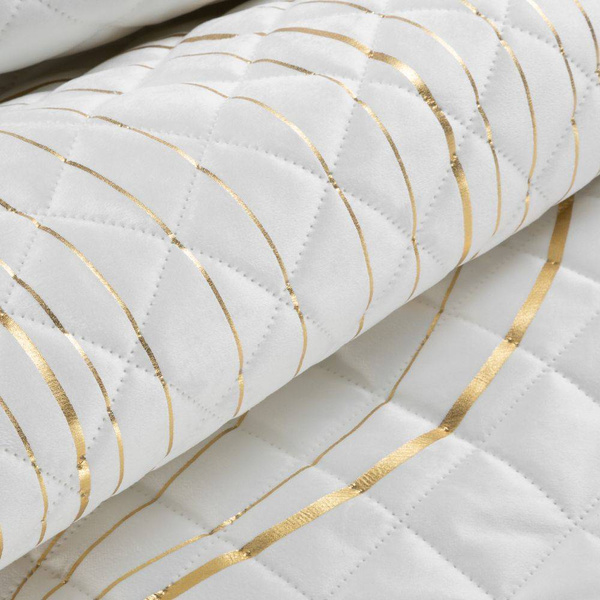 Limited Collection Baršunasti prekrivač za krevet 170x210 bijela zlatna elegantan, prošiven metodom vrućeg prešanja Blanca 4