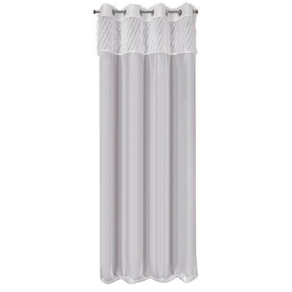 Svjetlosiva zavjesa s trakom od tkanine ukrašenom lepršavim moher koncem i voalom 140x250 Amira