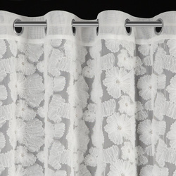 Bijela mrežasta zavjesa ukrašena cvijećem i malim 3D perlicama, 140x250 cm- JASMIN Eva Minge