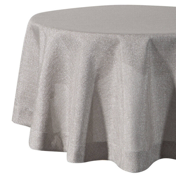 Okrugli stolnjak s lanenim tkanjem i sjajnim koncem, završen dvostrukom trakom na rubovima ∅ 180 cm Bianca 2