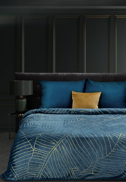 Flano deka, pokrivača tamnoplava sa zlatnim tiskom Limited Collection Musa 2 150 X 200 cm
