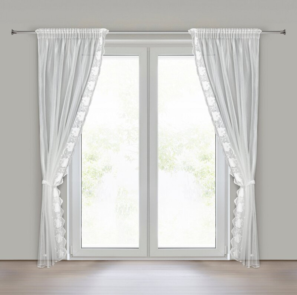 Set od 2 bijele zavjese od fine mreže ukrašene suptilnim vezom, 140x270 cm - LETI