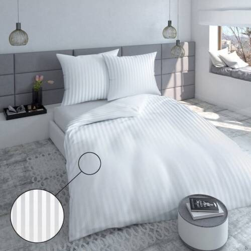 Satenska navlaka za poplun 140x200 damast pruga 1cm bijela 150g/m2 EXCLUSIV za apartmane