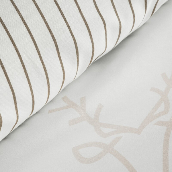 Božićni set posteljine 160x200 cm pamučni saten, bijela, bež, ukrašen suptilnim printom sobova BOSQUE