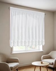 Bijela mrežasta zavjesa ukrašena 3D aplikacijom ruže, 300x120 cm, traka - ROSES3 - Eva Minge