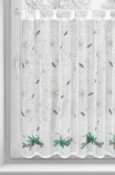 Bijelo-zelena kuhinjska zavjesa od gaze s božićnim printom, 150x90 cm - Xmas 4