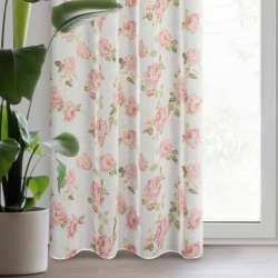 Zavjesa 140x250 ukrašena printom ruža s dodatkom zlata, izrađena od gaze, MELA 
