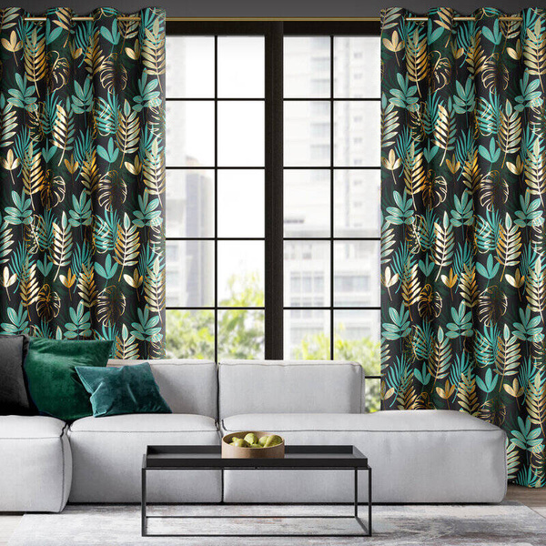Zavjesa 140x250 s motivom egzotičnog lišća i sjajnim printom Malta