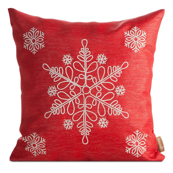 Božićna jastučnica 45x45 cm crvena, srebrna, izvezena sjajnim koncem i vezom pahuljica
