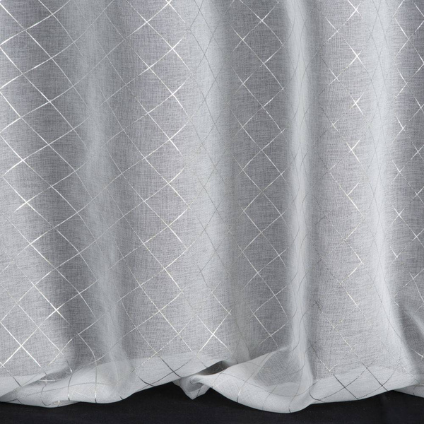 Gotova bijela zavjesa DIMA 140x250 s ušicama sa srebrnim tiskom