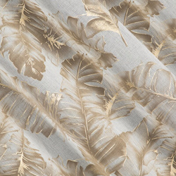 Bež zavjesa s printom lišća od gaze i zlatnim detaljima, 140x250 cm, s ušicama - LAYLA