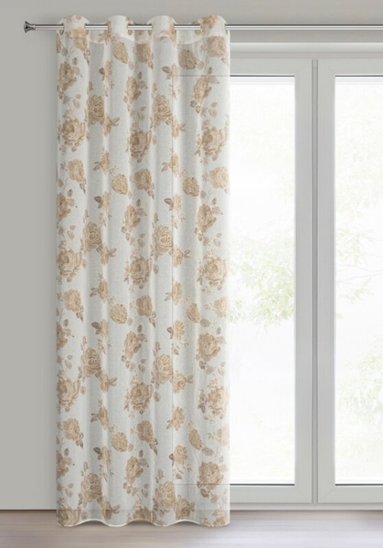 Zavjesa 140x250 ukrašena printom ruža s dodatkom zlata, izrađena od gaze, MELA 