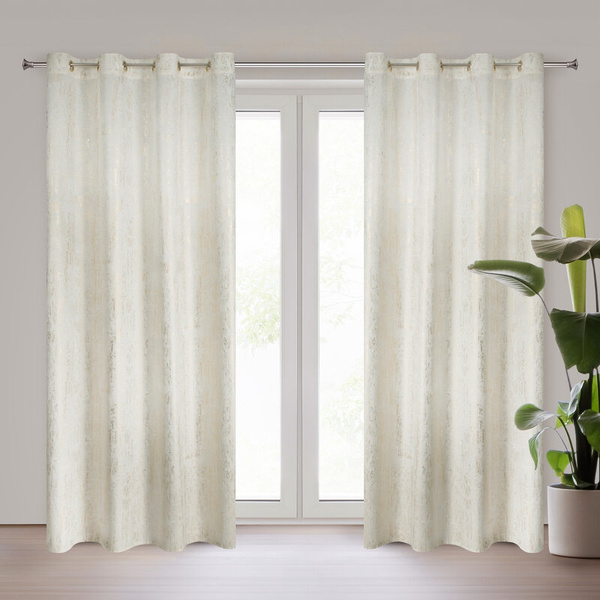 Baršunasta zavjesa 140x250 ukrašena zlatnim uzorkom i zlatnim ušicama - DARA