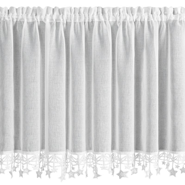 Bijela kuhinjska zavjesa od gaze ukrašena božićnim zvijezdama, tunel 150x90 cm - XMAS