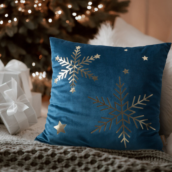 Božićna jastučnica 45x45 cm od baršuna ukrašena printom pahuljica