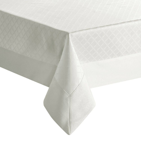 Obrus biały z żakardowym wzorem przetykanym lśniącą nicią z elegancką listwą 160x350 Klara 2  Eurofirany