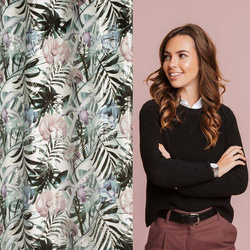 Zavjesa bijela, srebrna s uzorkom egzotičnog lišća od baršuna 140x250 cm MALIBU