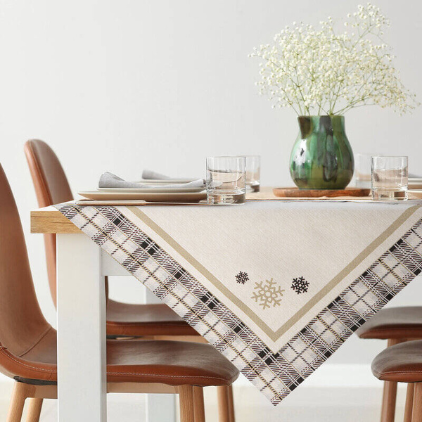 Stolnjak goblen s motivom zlatne pahulje i ukrasnim kariranim rubom 90x90 Angel