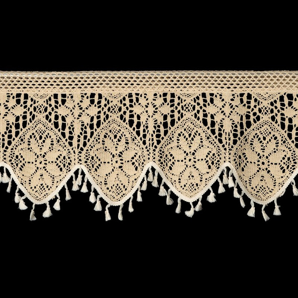 Kuhinjska zavjesa u boho stilu ukrašena suptilnim resama 150x30 cm MOLY tunel