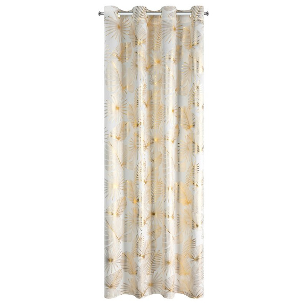 Krem i zlatna tkana zavjesa ukrašena sjajnim egzotičnim motivom lišća, 140x250 cm, zlatne ušice - ZARIA