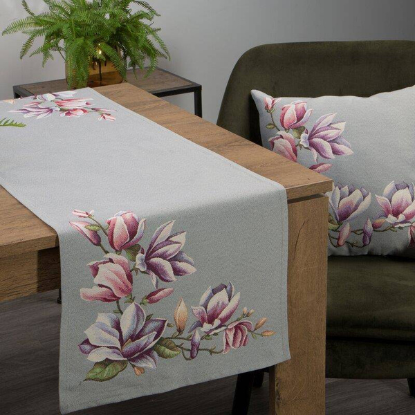 Nadstolnjak za stol s utkanim uzorkom ružičastih cvjetova magnolije 47x140 narodni stil