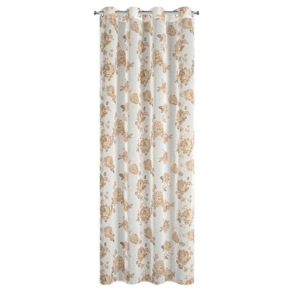 Zavjesa 140x250 ukrašena printom ruža s dodatkom zlata, izrađena od gaze, MELA 