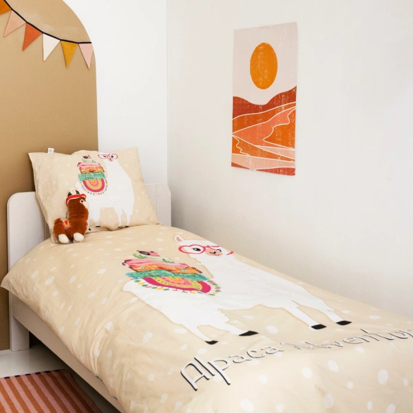 Dječja pamučna posteljina 140x220 s printom alpake + gratis pamučna torba