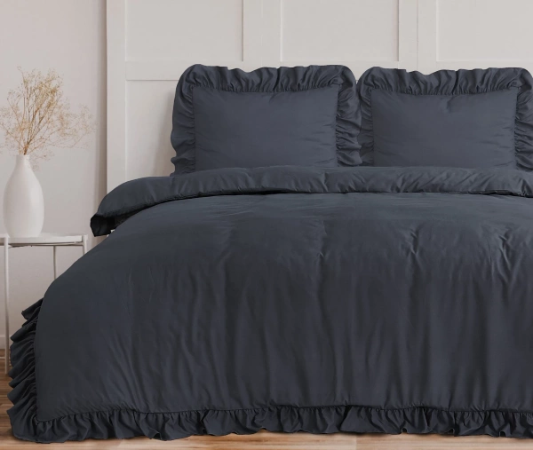 Elegantna siva posteljina s volanima 140x200/220 RufflesWhite