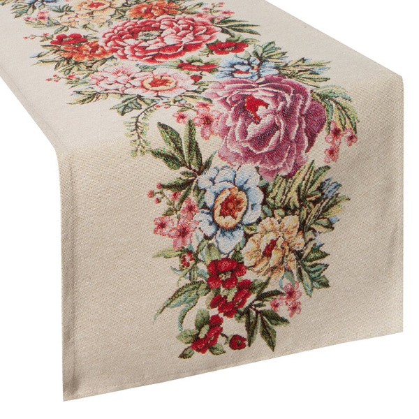 Goblen nadstolnjak 40x100 ukrašen tkanim cvjetnim motivom 