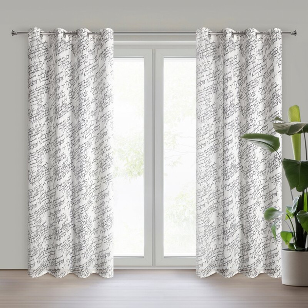 Zavjesa od tkanine s dodatkom lana, ukrašena printom, 140x250 cm,