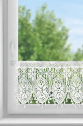 Ažurirana zavjesa za kuhinju 150x30 u boho stilu ukrašena suptilnim resama Moly