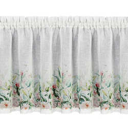 Bijelo-zelena kuhinjska zavjesa od gaze ukrašena cvjetnim printom i čipkom, 150x60 cm, ESTERA tunel
