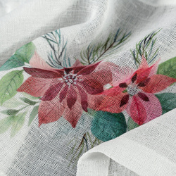 Božićna kuhinjska zavjesa, bijela i crvena, ukrašena printom božićne zvijezde, 150x30 cm, tregeri - XSMAS 3