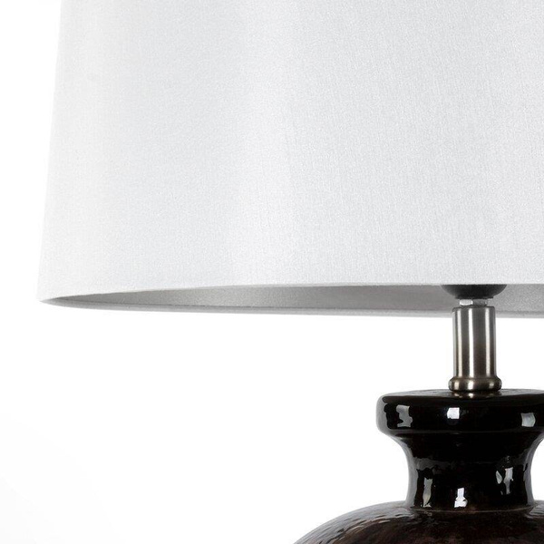 Stolna lampa krem na staklenoj podlozi sa sjenilom smeđam i abažuru od mat tkanine 38X43X73 Livia