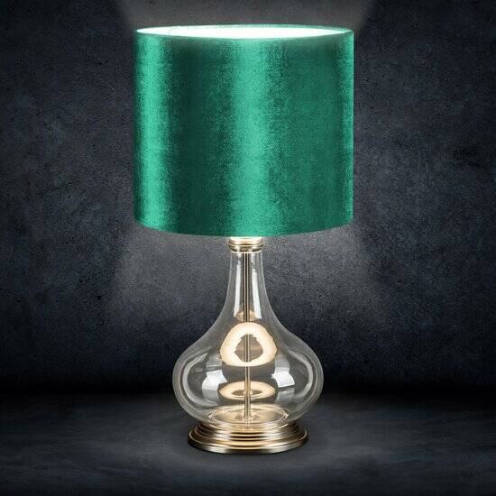 Stolna lampa staklena sa zelenim abažurom od sjajnog baršuna 32x32x61 KIM