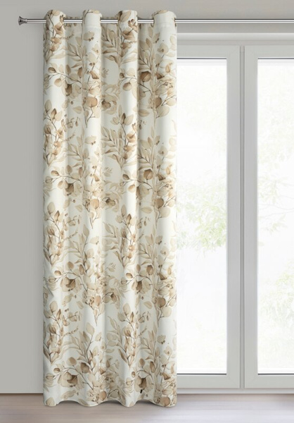 Bež i zlatna zavjesa za zamračivanje s cvjetnim printom i sjajnim detaljima, 140x250 cm - OLENI