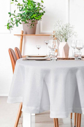 Okrugli stolnjak s lanenim tkanjem i sjajnim koncem, završen dvostrukom trakom na rubovima ∅ 180 cm Bianca 2